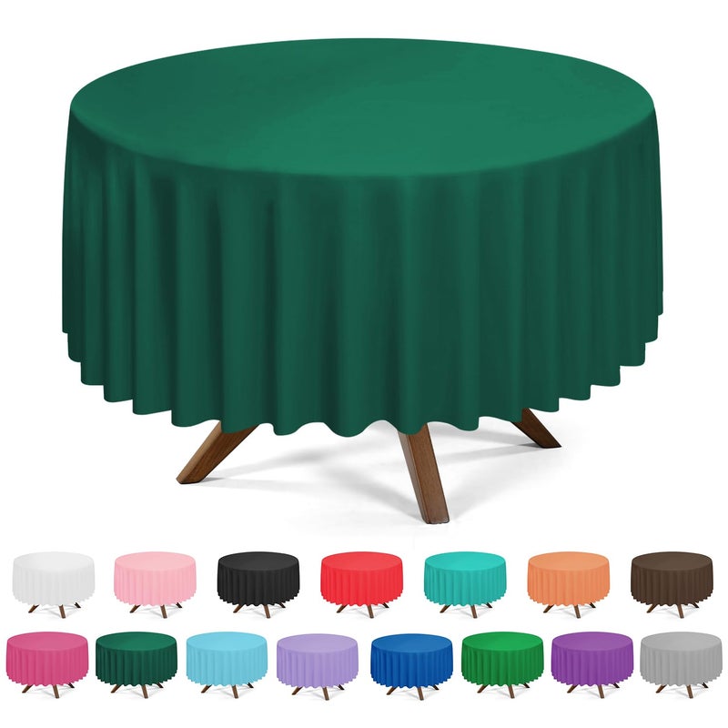 YSYJ 3 Pack Dark Green Plastic Tablecloth Disposable Round Table Cloth 84 Inch Table Cover for Parties - Image 1