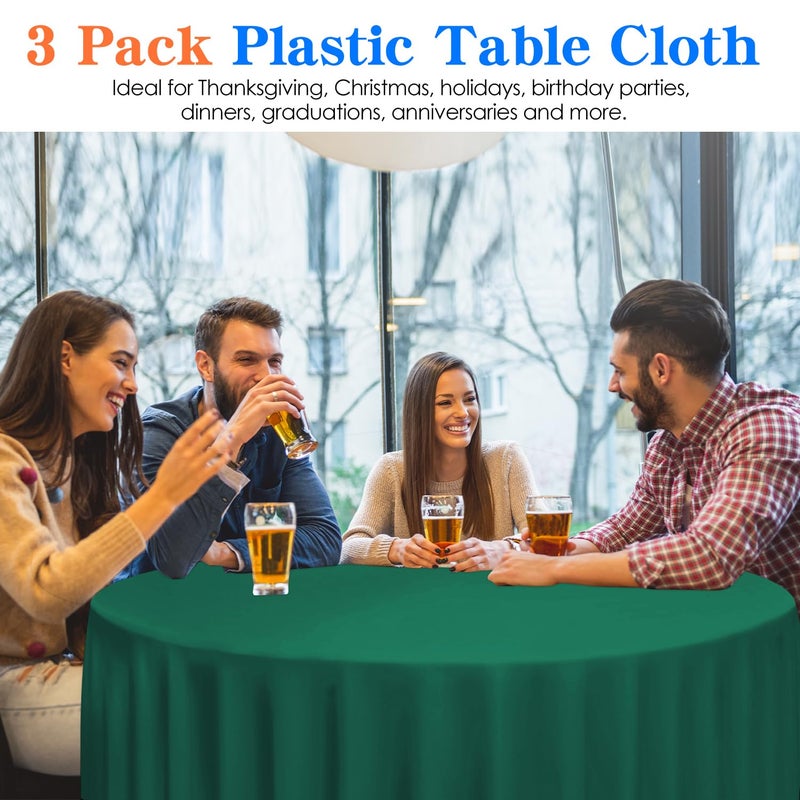 YSYJ 3 Pack Dark Green Plastic Tablecloth Disposable Round Table Cloth 84 Inch Table Cover for Parties - Image 4