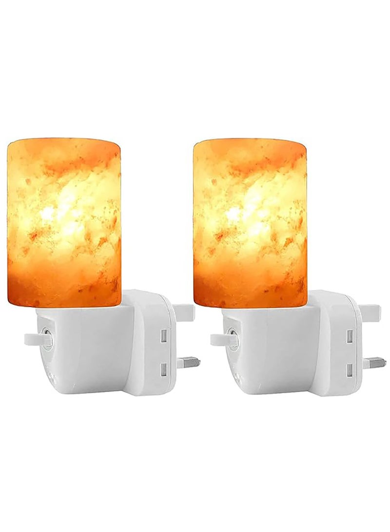 2Pcs Himalayan Salt Lamp, Hand Carved Natural Crystal Salt Rock Lamps, Warm Orange Nursery Wall Night Light, Wall Plug for Air Purifying, Bedrooms Night Lights, UK Plug - Image 1