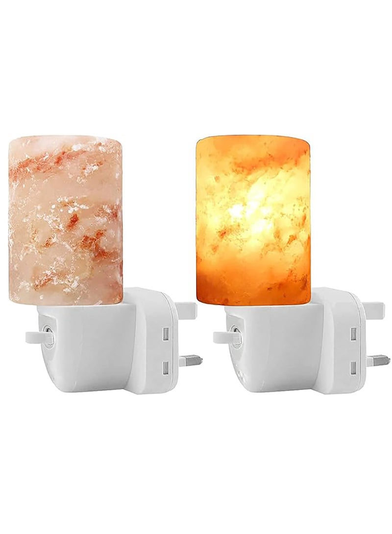 2Pcs Himalayan Salt Lamp, Hand Carved Natural Crystal Salt Rock Lamps, Warm Orange Nursery Wall Night Light, Wall Plug for Air Purifying, Bedrooms Night Lights, UK Plug - Image 2