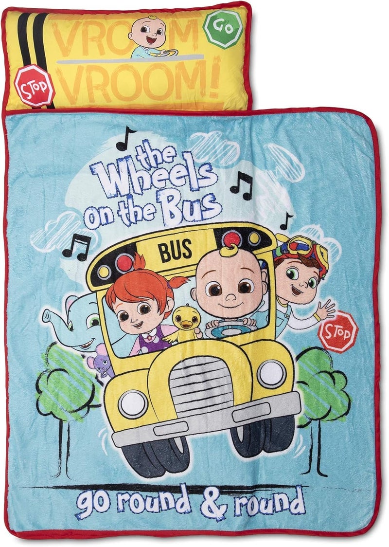 CoComelon Kids Nap-Mat Set - Includes Pillow and Plush Blanket - Great for Boys or Girls Napping During Daycare, Preschool, or Kindergarten - Fits Toddlers and Young Children