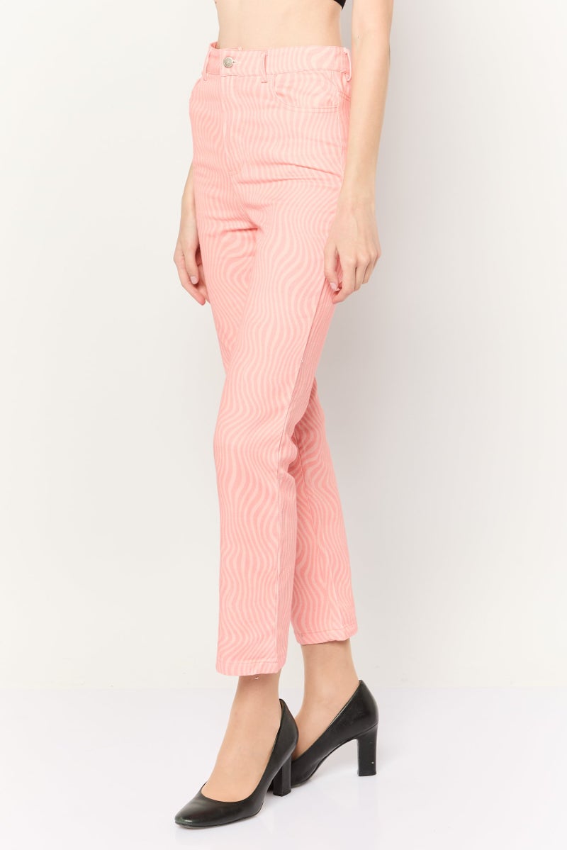 Peppermayo Women Regular Fit Wide Leg Abstract Pants, Pink - Image 3