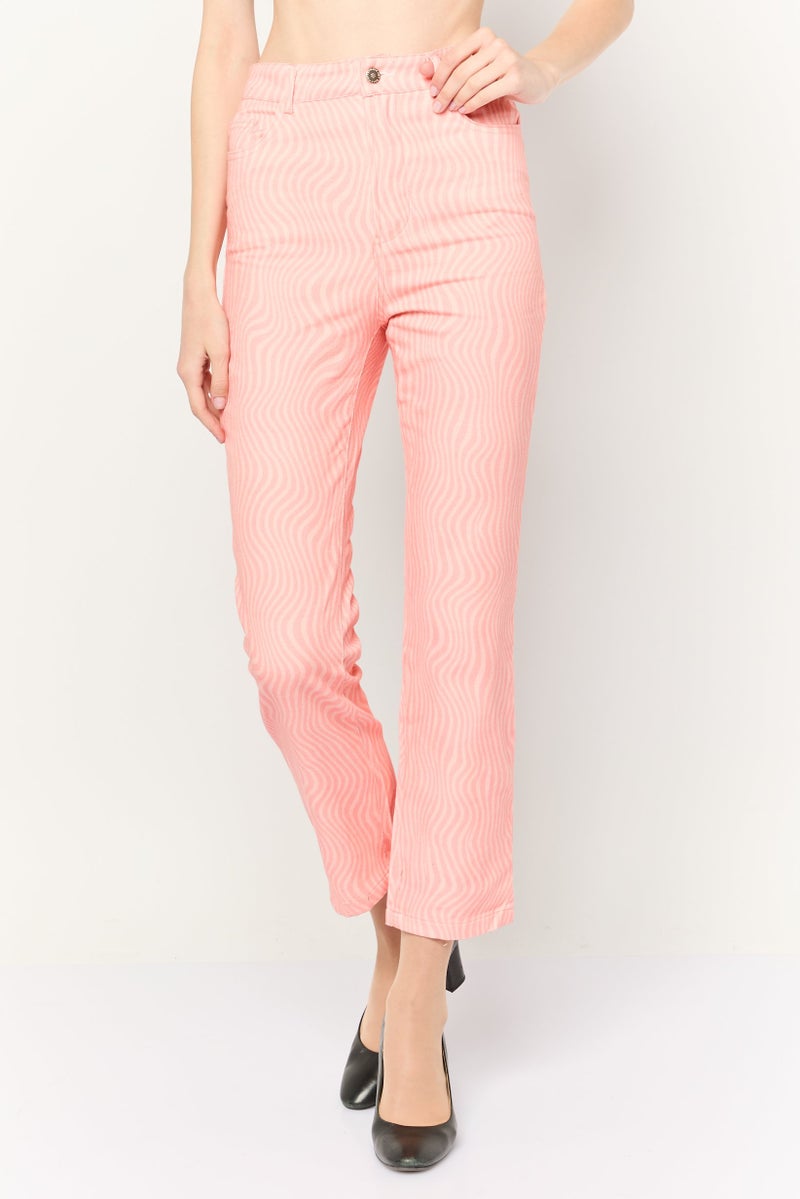 Peppermayo Women Regular Fit Wide Leg Abstract Pants, Pink - Image 1