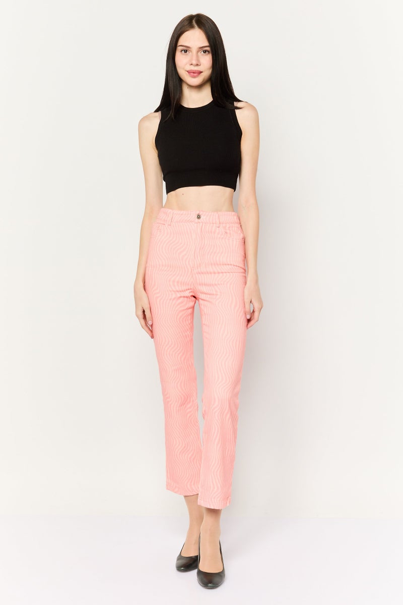 Peppermayo Women Regular Fit Wide Leg Abstract Pants, Pink - Image 2