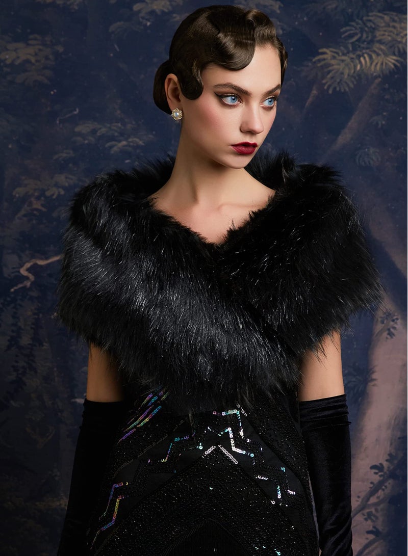 Elegant Women's Faux Fur Shawl for Winter Weddings & Parties - 1920s Inspired Cover-Up Accessories - Image 3