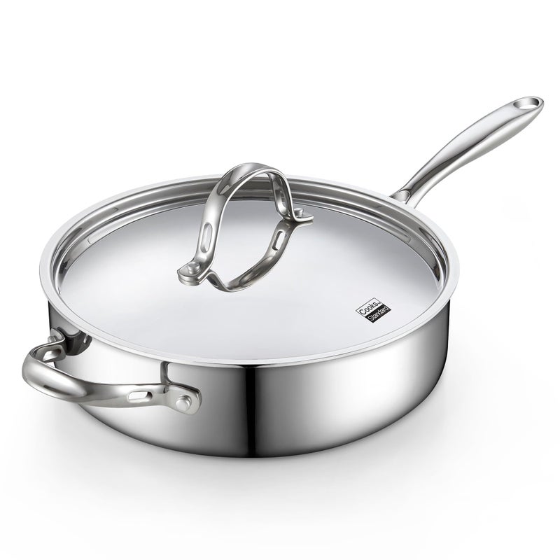 Cooks Standard Multi-Ply Clad Stainless Steel Saute Pan 10.5 Inch, 4 Quart Deep Frying Pan Skillet with Lid, Induction Cookware, Stay-Cool Handle - Image 1