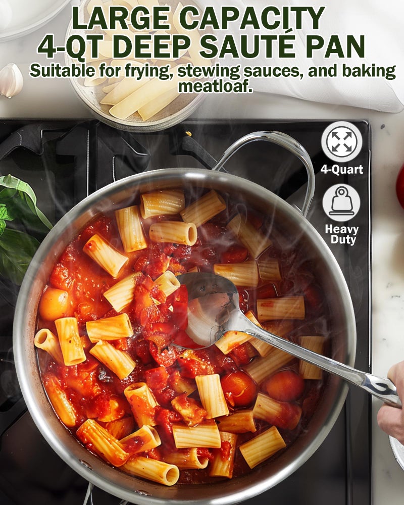 Cooks Standard Multi-Ply Clad Stainless Steel Saute Pan 10.5 Inch, 4 Quart Deep Frying Pan Skillet with Lid, Induction Cookware, Stay-Cool Handle - Image 5