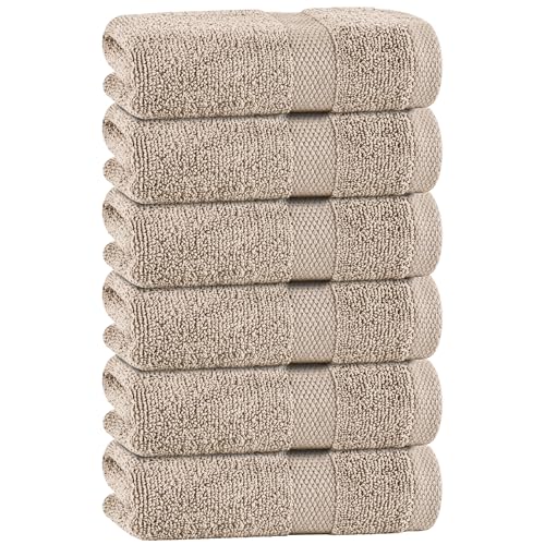White Classic Taupe Hand Towels for Bathroom 6 Pack Cotton Hand Towel Bulk for Gym Kitchen and Spa 16x27 Inches Soft Highly Absorbent Quick Dry Terry Salon Towels - Image 1