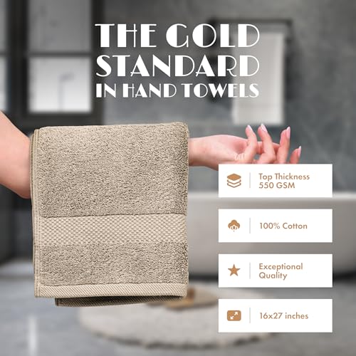 White Classic Taupe Hand Towels for Bathroom 6 Pack Cotton Hand Towel Bulk for Gym Kitchen and Spa 16x27 Inches Soft Highly Absorbent Quick Dry Terry Salon Towels - Image 3