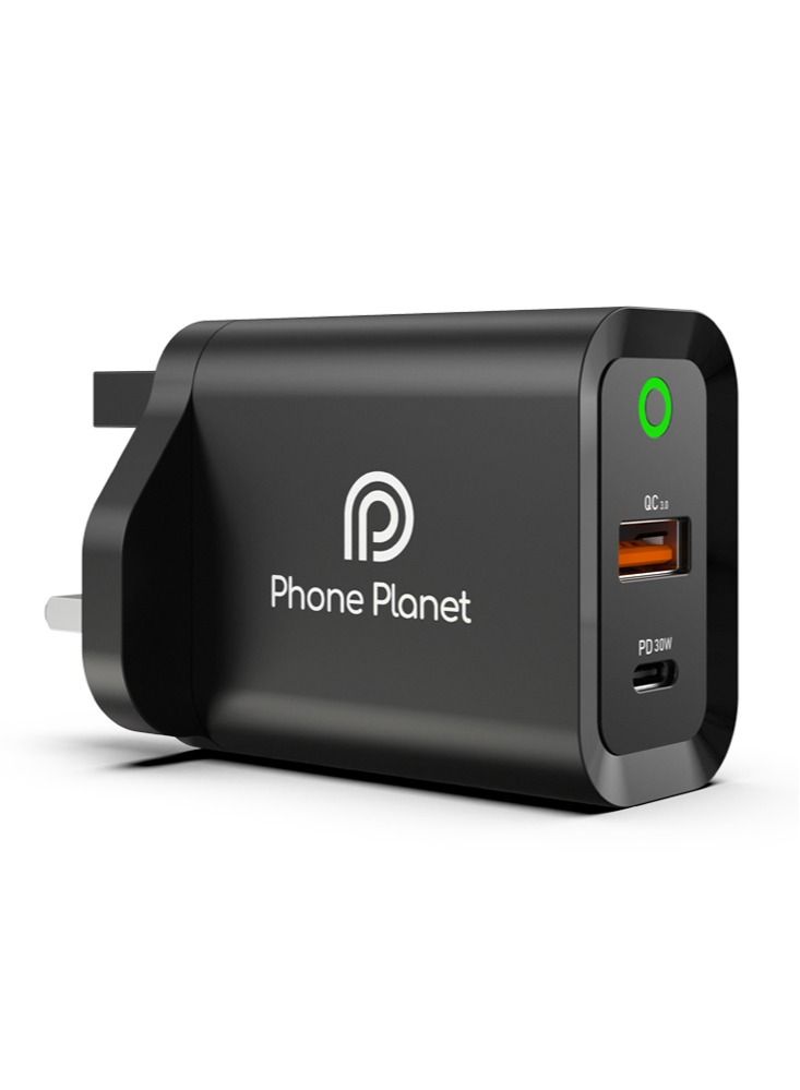 Phone Planet Fast and reliable 30W wall charger for charging Galaxy S22/S21/S20 Note 20 iPhone 13/12/11 Pro iPad and Huawei devices from Phone Planet - Image 1