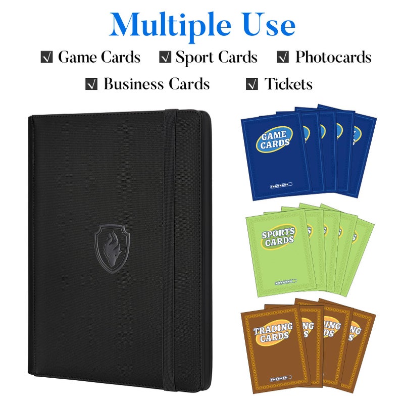 Fabmaker Premium 9 Pocket Card Binder for 540 Cards, Fabmaker PU Cover Trading Card Binder, Sturdy Card Collection Album, Sleek Card Holder Folders for Game Cards & Sports Cards, Black - Image 3
