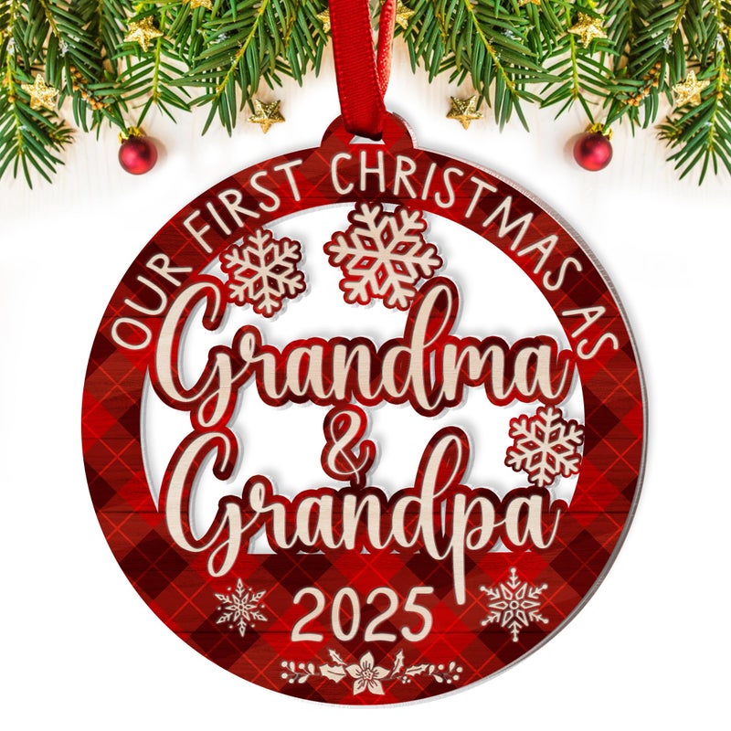 Fastpeace Our First Christmas as Grandma and Grandpa 2025 Ornament  Acrylic Holiday Keepsake New Grandparents Gift First Christmas Ornament for Grandparents to be