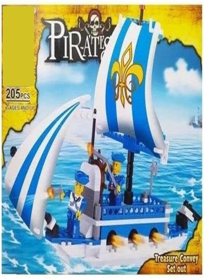Generic Pirate Ship Building Blocks Playset - 205 Pcs, Ages 5-12, Interlocking Blocks 