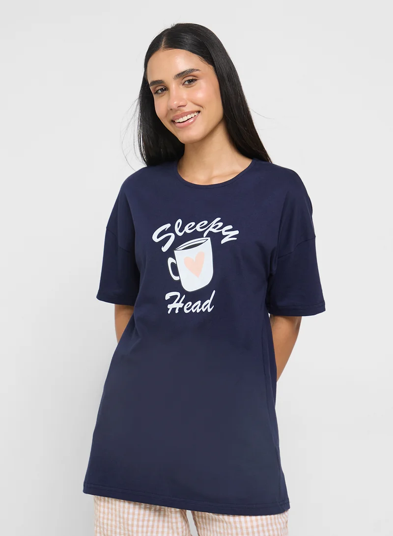 جينجر Cotton Graphic T-Shirt Night Dress