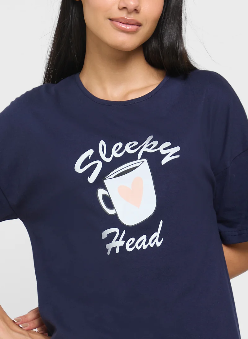 Ginger Cotton Graphic T-Shirt Night Dress