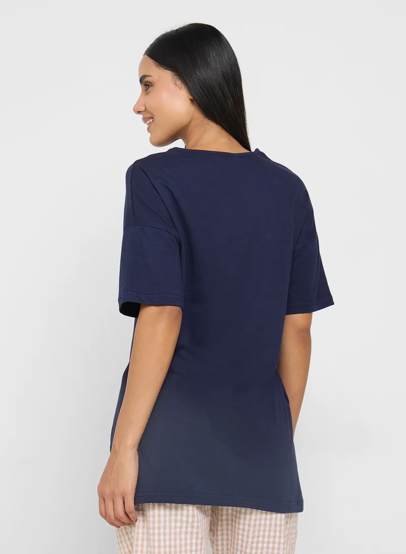 جينجر Cotton Graphic T-Shirt Night Dress