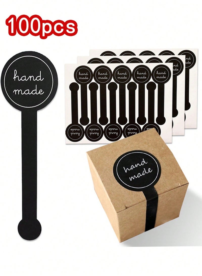100pcs Handmade Food Baking Label Stickers - Long Black Seal Labels for Candy, Bread  Bakery Packaging - Image 1