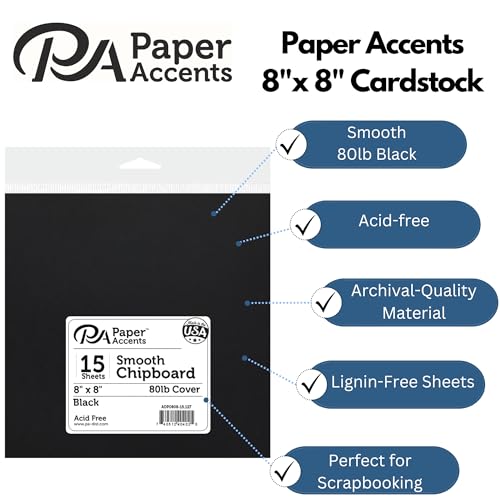 Accent Design Paper Accents Smooth Cardstock 8" X 8" Black, 65Lb Colored Cardstock Paper For Card Making, Scrapbooking, Printing, Quilling And Crafts, 15 Piece Pack - Image 2