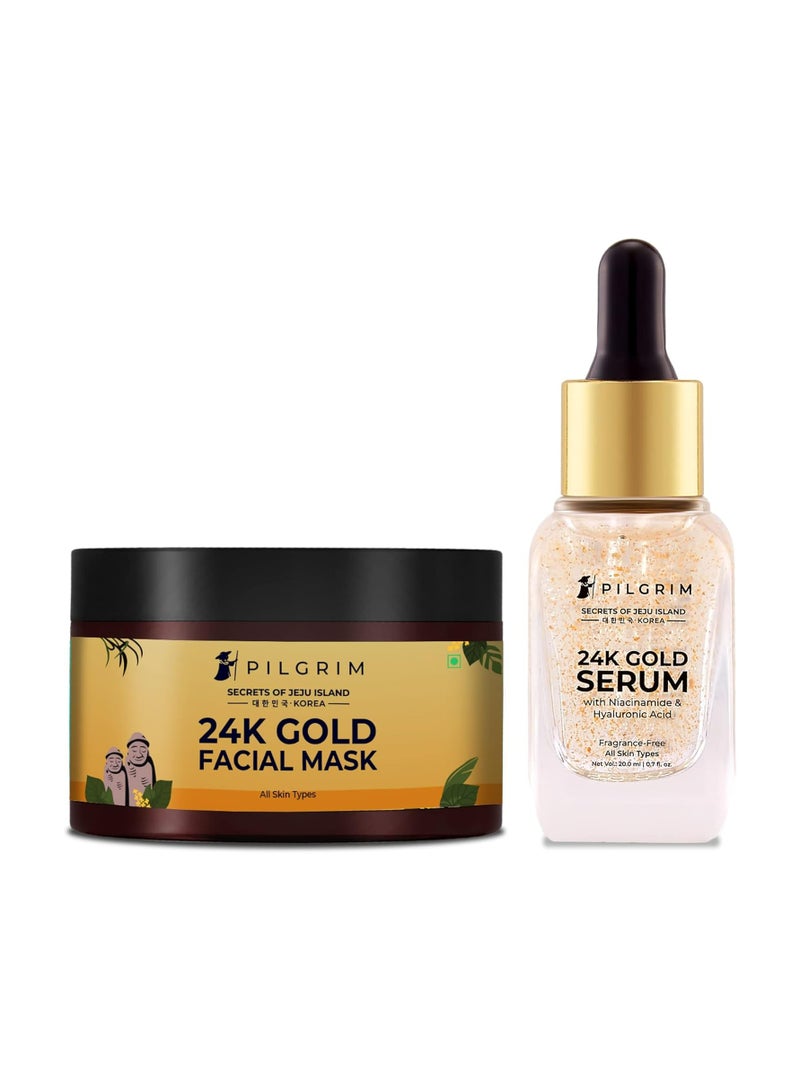 PILGRIM Pilgrim 24K Gold Facial Kit | Dewy Glass Skin Finish | Facial kit for Radiant Look | 24K Gold Face Mask Pack 50gm | 24K Gold Serum 20ml | Korean Skin Care | For Women & Men | FREE JUTE BAG  - Image 2