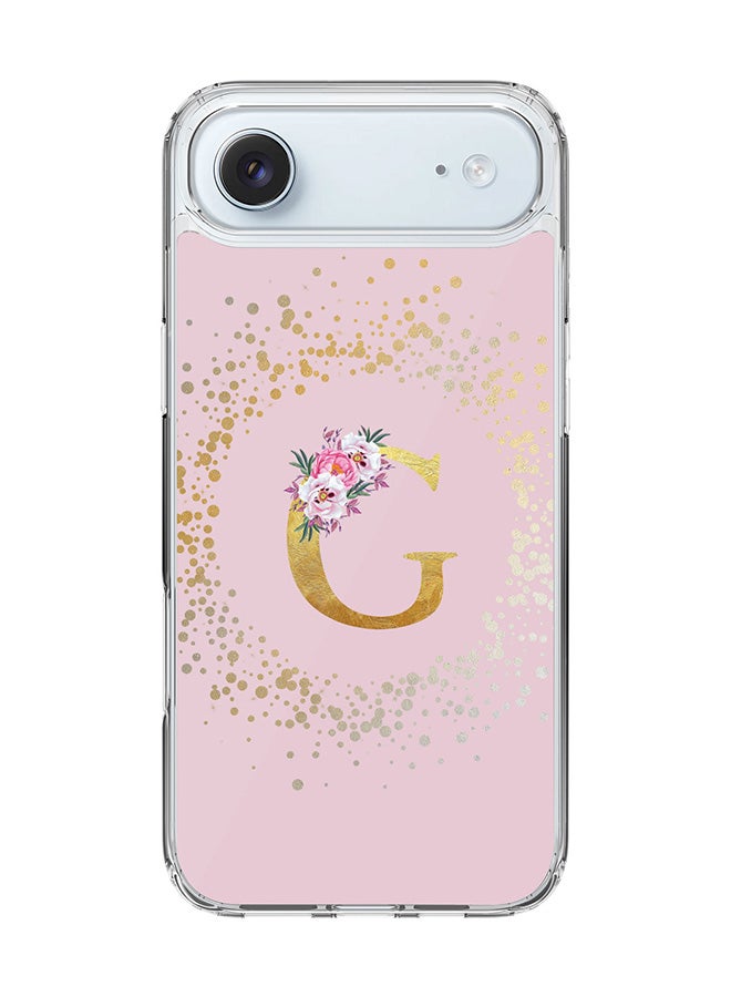 Stylizedd Classic Clear MagSafe Case for iPhone 17 Air , Hybrid Soft Case Flexible Edges Anti Drop TPU PC Gel Thin Transparent Cover [ Designed for iPhone 17 Air ] - Custom Monogram Initial Letter Floral Pattern Alphabet - G  (Pink )