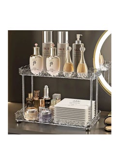 Generic Acrylic shelf, two floors A bathroom organizer shelf that organizes your shampoo, shower, and makeup tools. It can also be used on the dressing table for perfumes and makeup. Pure decorated acrylic It consists of a large shelf and a small shelf The dimensions of the large shelf are 33 cm long and 16 cm wide, and the dimensions of the small shelf are 32 cm long, 12 cm wide, and 21 cm high, and the dimensions between the two shelves are 17 cm  - Image 3