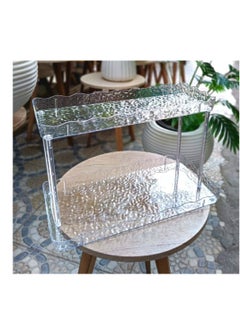 Generic Acrylic shelf, two floors A bathroom organizer shelf that organizes your shampoo, shower, and makeup tools. It can also be used on the dressing table for perfumes and makeup. Pure decorated acrylic It consists of a large shelf and a small shelf The dimensions of the large shelf are 33 cm long and 16 cm wide, and the dimensions of the small shelf are 32 cm long, 12 cm wide, and 21 cm high, and the dimensions between the two shelves are 17 cm  - Image 4