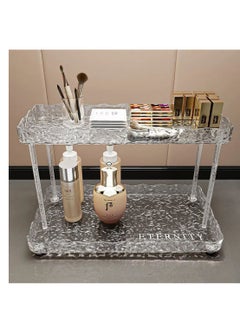 Generic Acrylic shelf, two floors A bathroom organizer shelf that organizes your shampoo, shower, and makeup tools. It can also be used on the dressing table for perfumes and makeup. Pure decorated acrylic It consists of a large shelf and a small shelf The dimensions of the large shelf are 33 cm long and 16 cm wide, and the dimensions of the small shelf are 32 cm long, 12 cm wide, and 21 cm high, and the dimensions between the two shelves are 17 cm  - Image 5