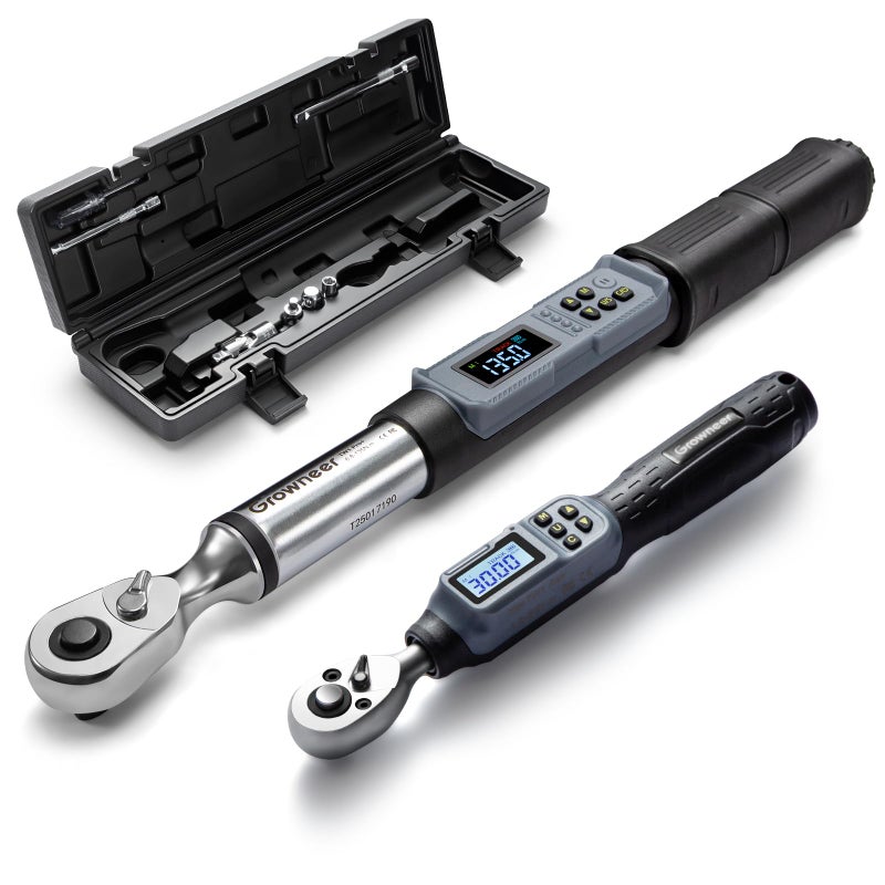 GROWNEER Digital Torque Wrench Set, 1/4" Drive 1.1-22.1 Ft-lbs/1.5-30Nm & 3/8'' Drive 7.38-147.5 Ft-lbs/6.8-135Nm Electronic Torque Wrench Combo with Buzzer & LED Indicator for Motor Car Repair - Image 1