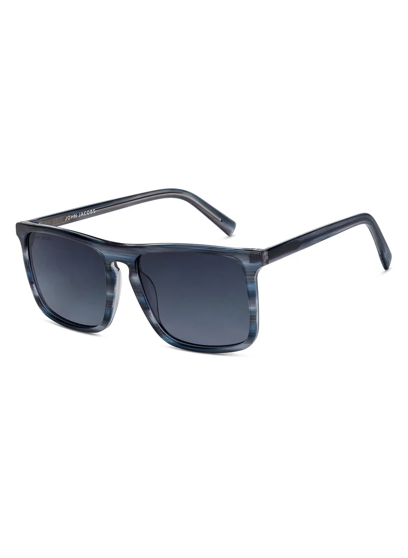 John Jacobs John Jacobs Polarized and 100% UV Protected Stylish & Premium Sunglasses | Dark Gray - Blue | Full Rim Rectangular | JJ Tints | Men & Women | Wide | JJ S13314