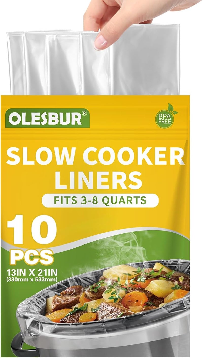 أكياس طهي بطيء من OLESBUR، مقاس 13 × 21 بوصة، 10 قطع، تناسب 3-8 كوارت، أكياس قدر قابلة للاستخدام مرة واحدة متوافقة مع Crockpot، حجم بيضاوي كبير، أكياس طهي خالية من BPA، ملحقات مطبخ، طهي بسهولة - Image 1
