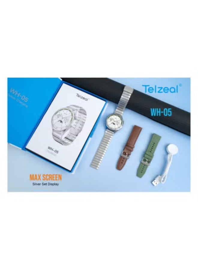 Telzeal WH‑05 Smart Watch with 1.53″ HD Display, Bluetooth Calling, NFC, Wireless Charging – Silver | Heart Rate, SpO2 & Sleep Monitoring | IP67 Waterproof | 3 Interchangeable Straps | Fitness Tracker for Men & Women | Android & iOS Compatible - Image 3