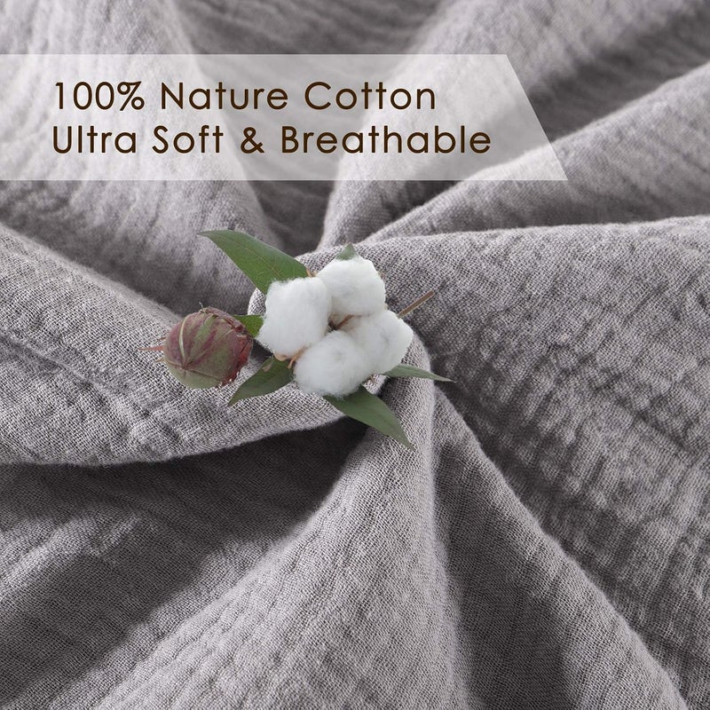 EMME Muslin Blanket Plus Yarn Soft Cotton 4-Layer Bed Blankets for Adults on Couch Sofa 55"x75" Warm Breathable Gauze Blanket All Season Throw Blanket Solid Pre-Washed, Grey - Image 2