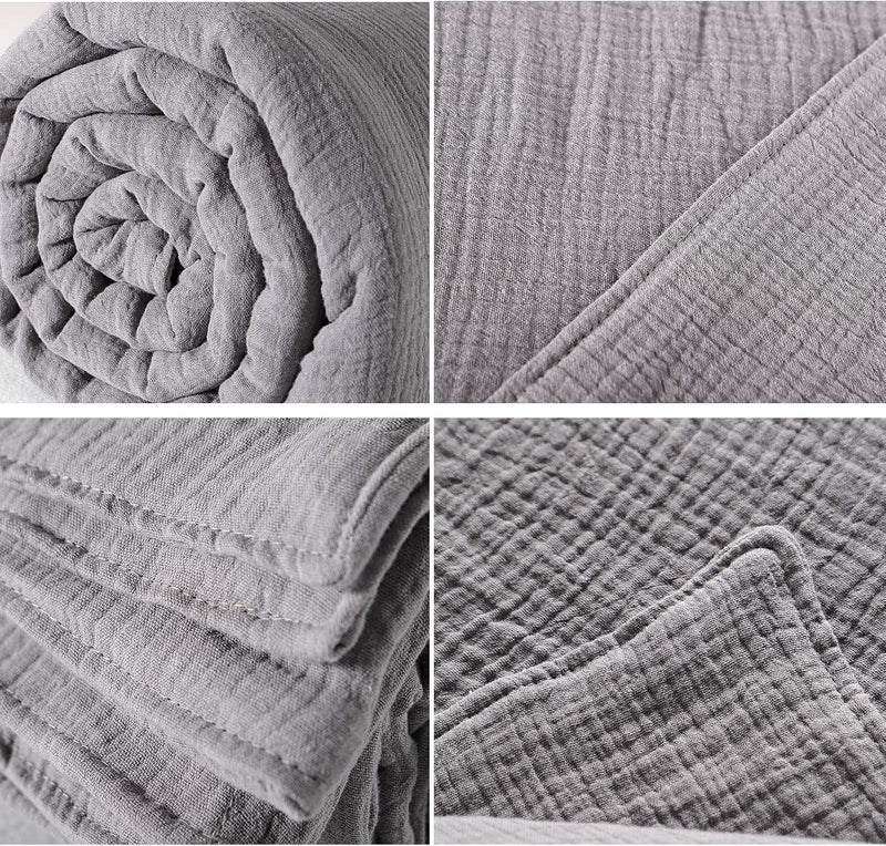 EMME Muslin Blanket Plus Yarn Soft Cotton 4-Layer Bed Blankets for Adults on Couch Sofa 55"x75" Warm Breathable Gauze Blanket All Season Throw Blanket Solid Pre-Washed, Grey - Image 3