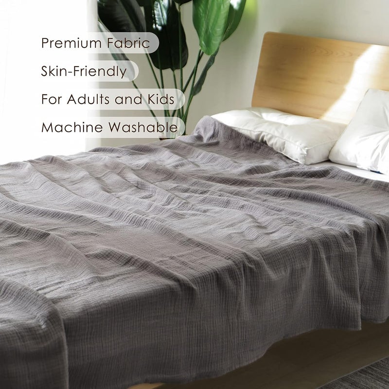 EMME Muslin Blanket Plus Yarn Soft Cotton 4-Layer Bed Blankets for Adults on Couch Sofa 55"x75" Warm Breathable Gauze Blanket All Season Throw Blanket Solid Pre-Washed, Grey - Image 1