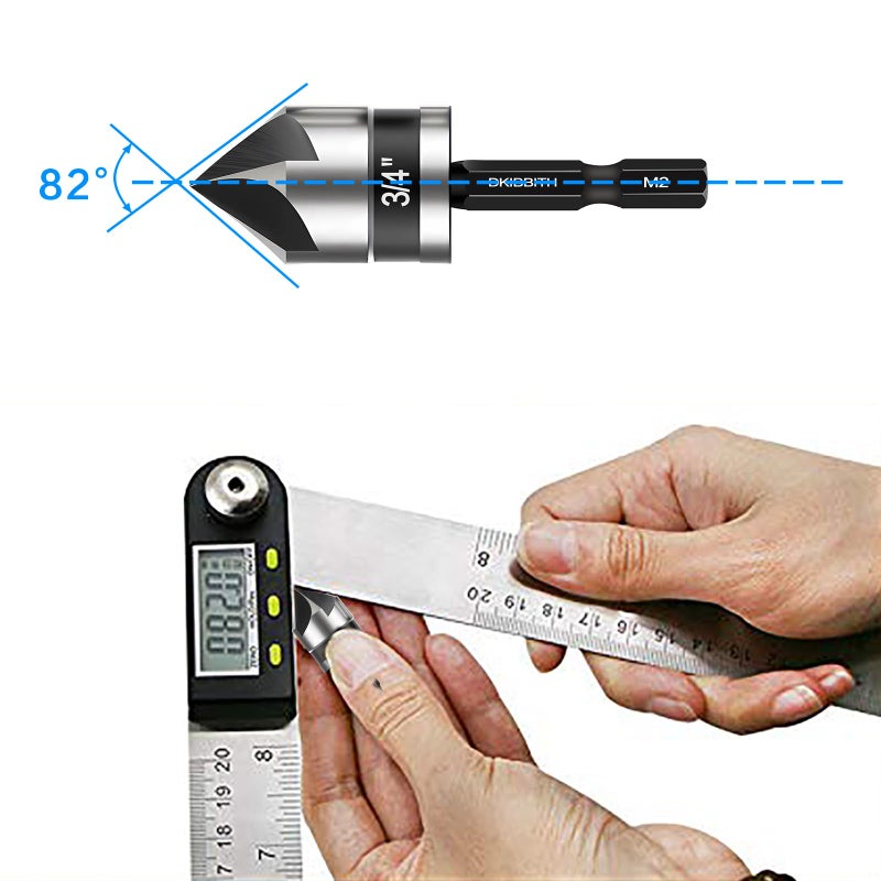 DKIBBITH Countersink Drill Bit Set 5-Piece, M2 HSS, 82 Degree, 5 Flute, Â¼â€ Quick Change Hex Shank, 1/4â€ 3/8â€ 1/2â€ 5/8â€ 3/4â€ Sharp and Durable Countersink Bits for Metal Wood and Plastic, with Storage Case - Image 3