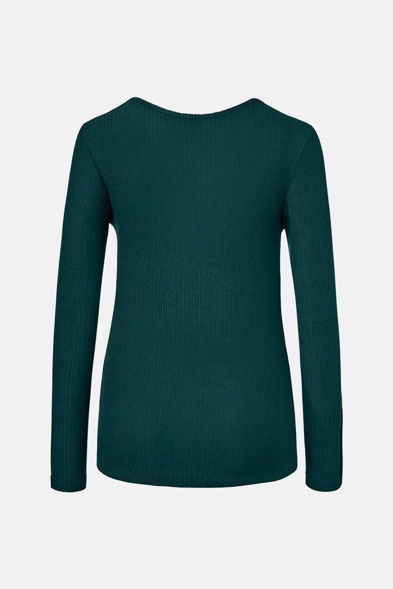 Tchibo Women V-neck Long Sleeve Plain Top, Green - Image 3