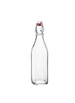 Bormioli Rocco Bormioli Rocco Swing Bottle 17 Ounce (1 Bottle), Square Bottom, Clear Glass, Bottle With Swing Top Stopper, Great For Beverages, Smoothies, Water, Milk, Juice and more  - Image 1