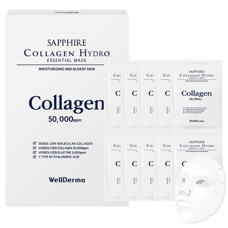 WELLDERMA Sapphire Collagen Hydro Essential Mask 10 Sheets Skin Soothing Calming