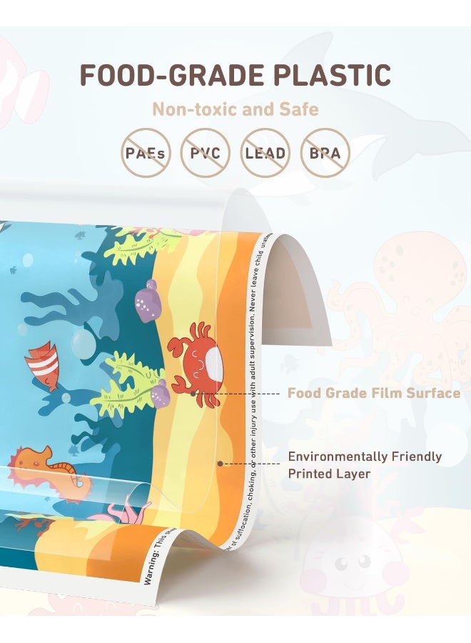 Babebay Babebay Disposable Stick-on Placemats 40 Pack for Baby & Kids, Toddler Placemats in Reusable Pouch 12" x 18" (Blue Ocean Life) - Image 2