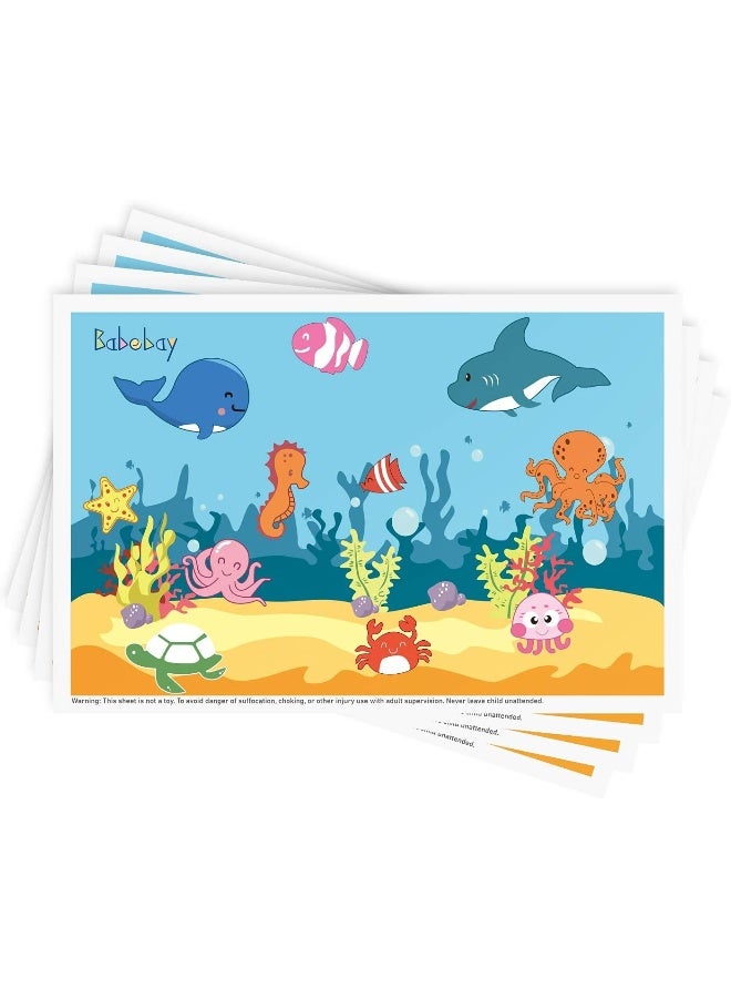 Babebay Babebay Disposable Stick-on Placemats 40 Pack for Baby & Kids, Toddler Placemats in Reusable Pouch 12" x 18" (Blue Ocean Life) - Image 1