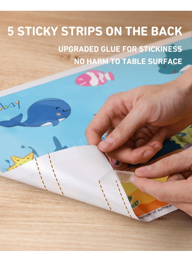 Babebay Babebay Disposable Stick-on Placemats 40 Pack for Baby & Kids, Toddler Placemats in Reusable Pouch 12" x 18" (Blue Ocean Life) - Image 3