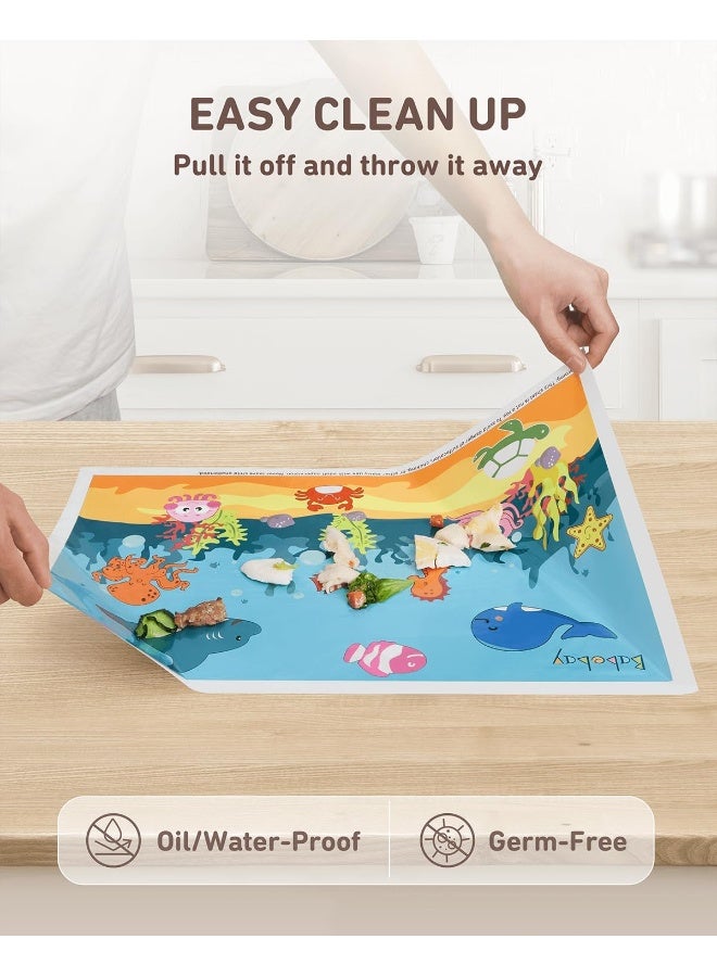 Babebay Babebay Disposable Stick-on Placemats 40 Pack for Baby & Kids, Toddler Placemats in Reusable Pouch 12" x 18" (Blue Ocean Life) - Image 4