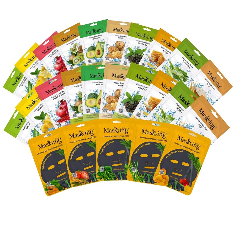Masking face Sheet Mask facial sheet Mask for women men for Glowing Skin Oily Skin Value Combo Pack of 25 Charcoal Beauty and Diva Sheet Mask - Image 1