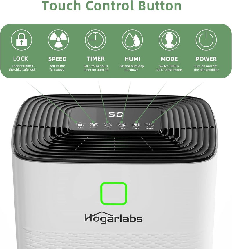 HOGARLABS 30 Pint Dehumidifiers for Home and Basements, with 3 Working Modes, Overflow Protection, and Auto Shut off Restart. Ultra Silent Dehumidifier with Drain Hose and Digital Control Panel. - Image 4