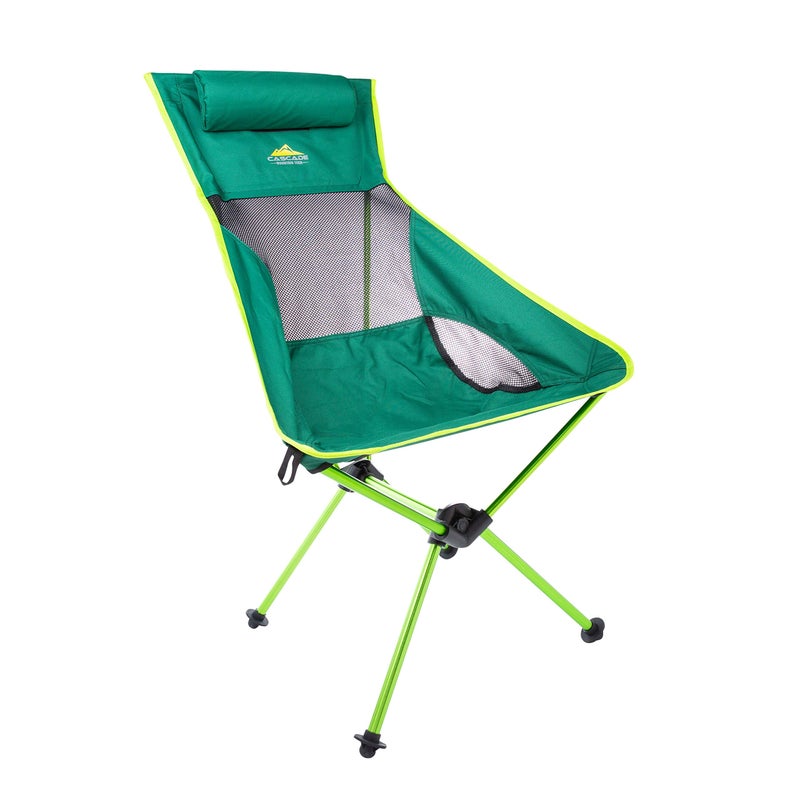 Cascade Mountain Tech Outdoor High Back Lightweight Camp Chair with Headrest and Carry Case Green