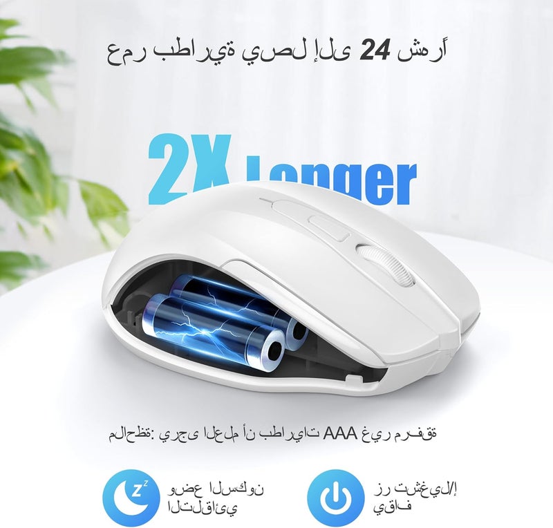 TECKNET Wireless Mouse, 2.4G Ergonomic Optical Mouse, Computer Mouse for Laptop, PC, Computer, Chromebook, Notebook, 6 Buttons, 24 Months Battery Life, 2600 DPI, 5 Adjustment Levels, White - Image 4
