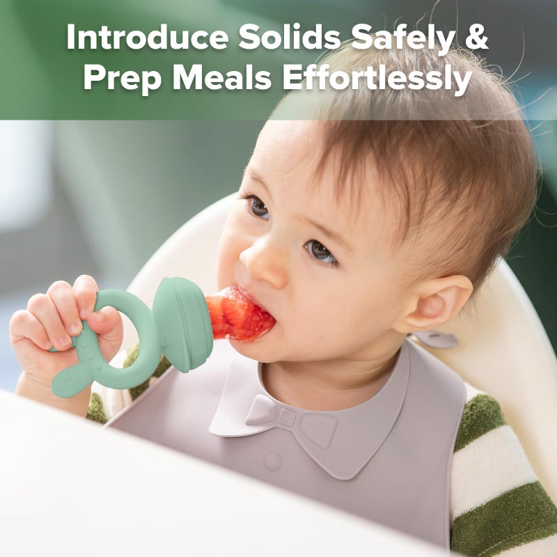 Haakaa Baby Fruit Food Feeder & Mini Freezer Nibble Tray Combo, Breastmilk Popsicle Molds for Cooling Relief, BPA Free Silicone Feeder for Safe Infant Self Feeding, 4 Month+ (Pea Green) - Image 2