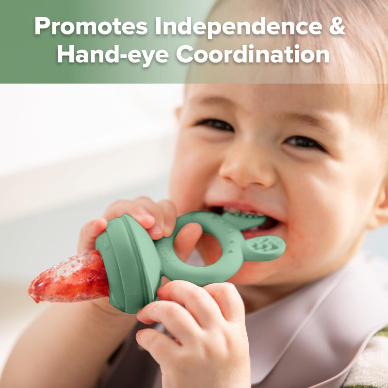 Haakaa Baby Fruit Food Feeder & Mini Freezer Nibble Tray Combo, Breastmilk Popsicle Molds for Cooling Relief, BPA Free Silicone Feeder for Safe Infant Self Feeding, 4 Month+ (Pea Green) - Image 5