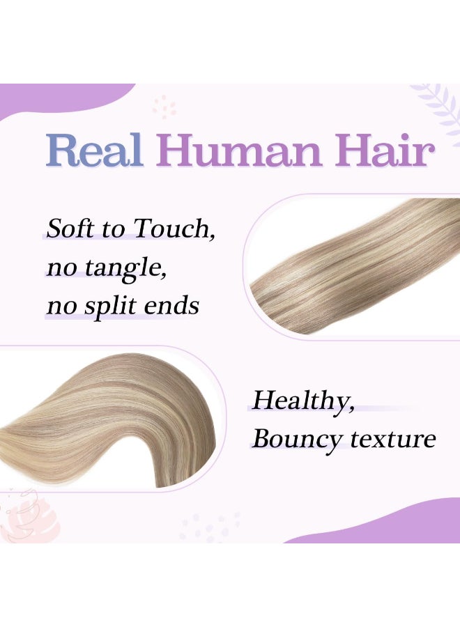 Sindra Human Hair Clip in Hair Extensions Balayage 18P613 Ash Blonde Highlighted Bleach Blonde Clip in Hair Extensions Real Human Hair for Women 14inch 100g 6Pcs Natural Human Hair - Image 4