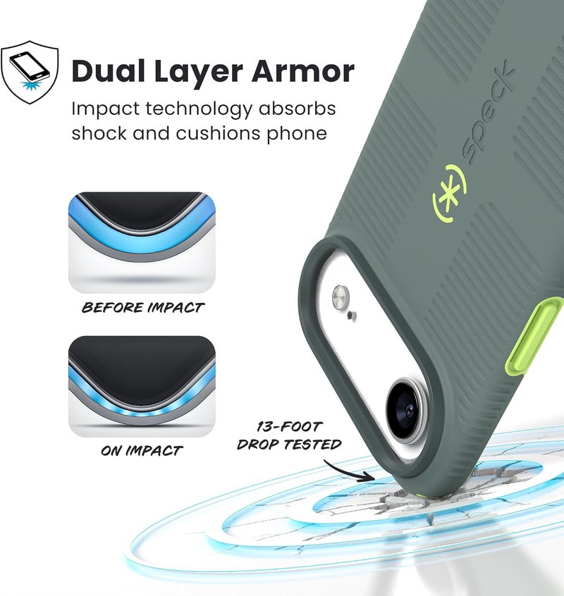 Speck CANDYSHELL Grip +MS Case for iPhone 17 Air - NEO DRAB/Glow Green | Slim Protective Grip | Drop Protection | MagSafe Compatible - Image 3